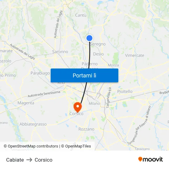 Cabiate to Corsico map