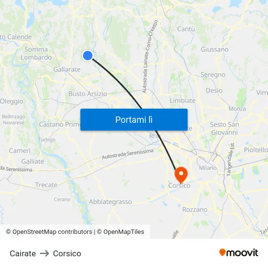Cairate to Corsico map