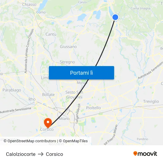Calolziocorte to Corsico map