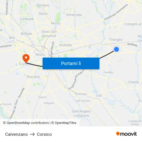 Calvenzano to Corsico map
