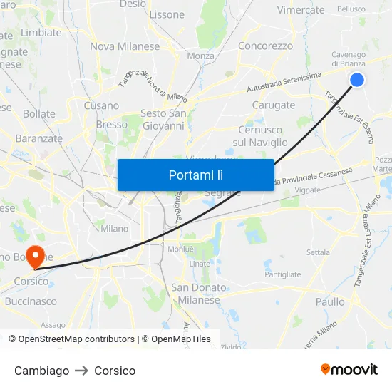 Cambiago to Corsico map