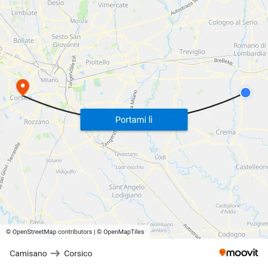 Camisano to Corsico map