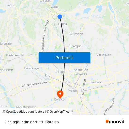 Capiago Intimiano to Corsico map