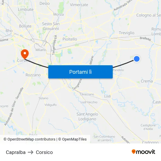 Capralba to Corsico map