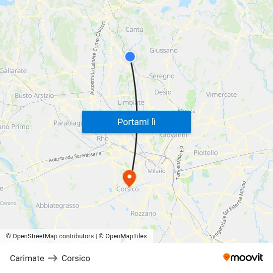 Carimate to Corsico map