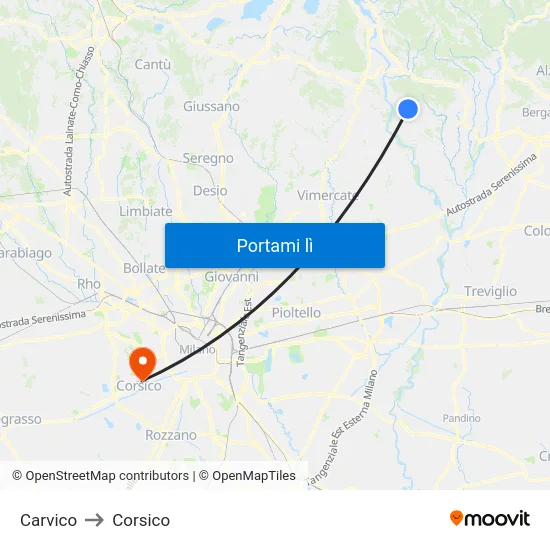 Carvico to Corsico map