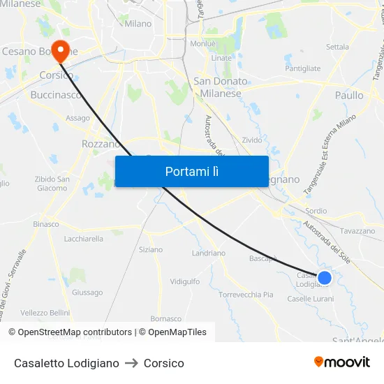 Casaletto Lodigiano to Corsico map