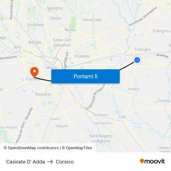 Casirate D' Adda to Corsico map