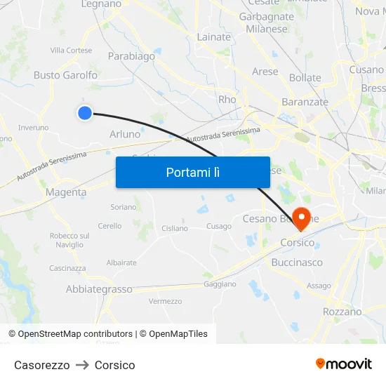 Casorezzo to Corsico map