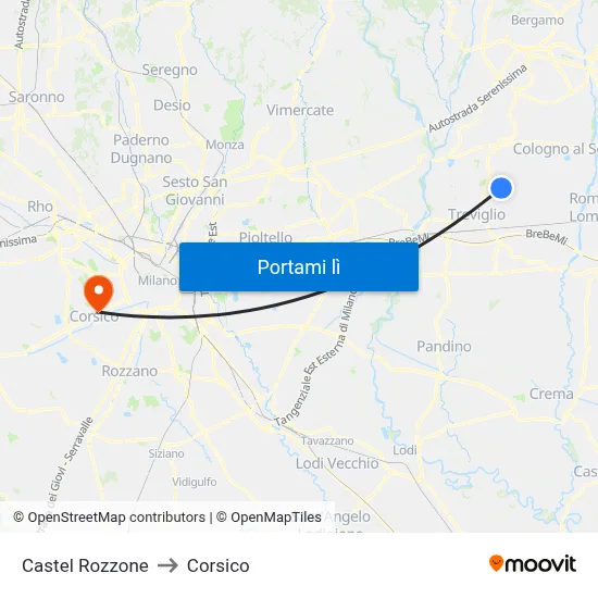 Castel Rozzone to Corsico map
