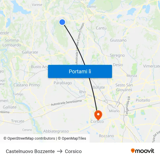 Castelnuovo Bozzente to Corsico map