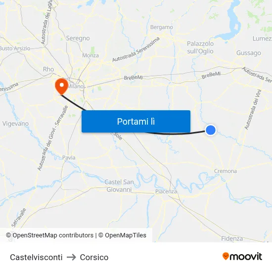 Castelvisconti to Corsico map