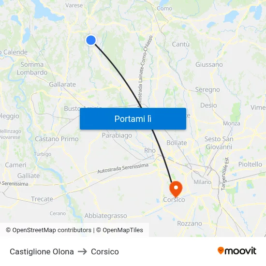 Castiglione Olona to Corsico map