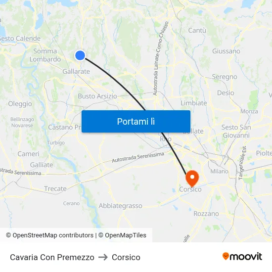 Cavaria Con Premezzo to Corsico map