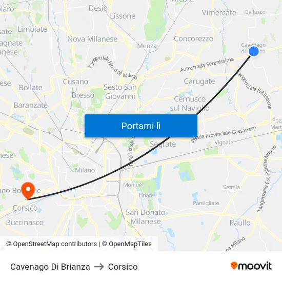 Cavenago Di Brianza to Corsico map