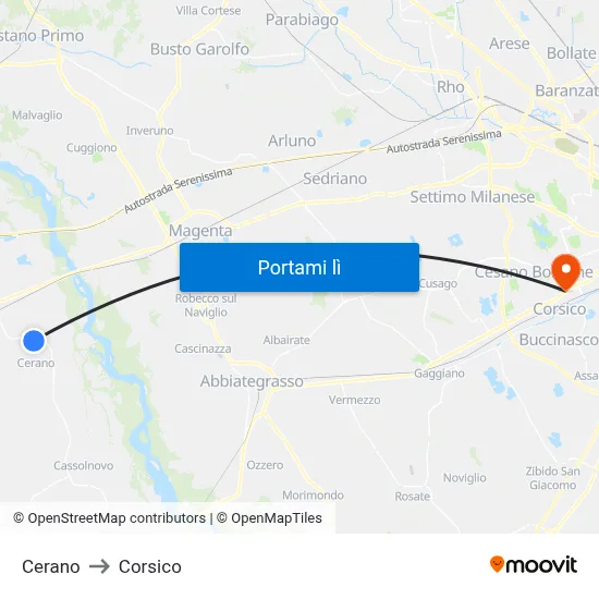 Cerano to Corsico map