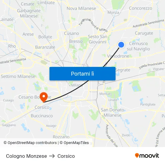 Cologno Monzese to Corsico map
