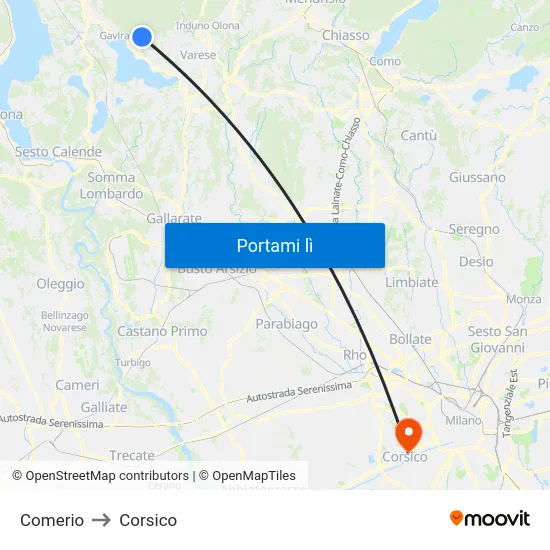 Comerio to Corsico map