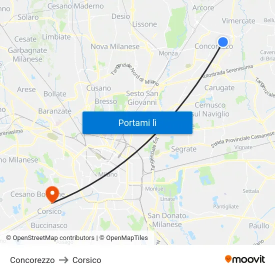 Concorezzo to Corsico map