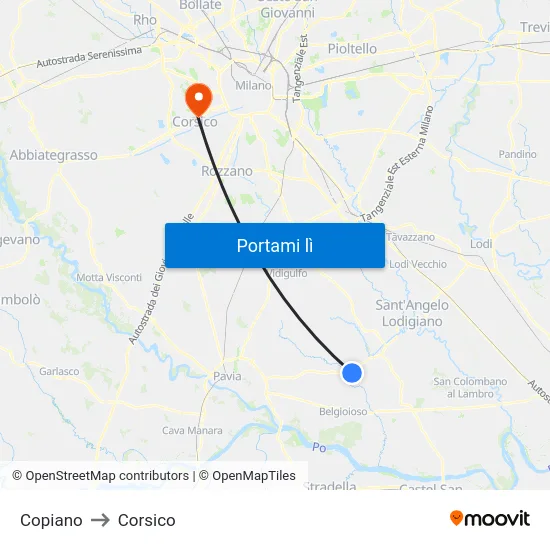 Copiano to Corsico map