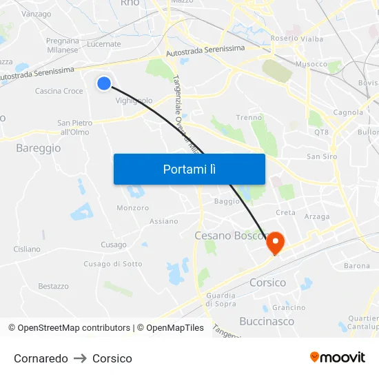Cornaredo to Corsico map