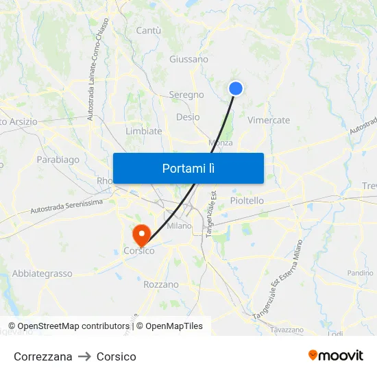 Correzzana to Corsico map