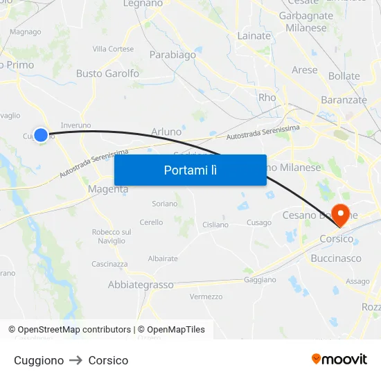 Cuggiono to Corsico map