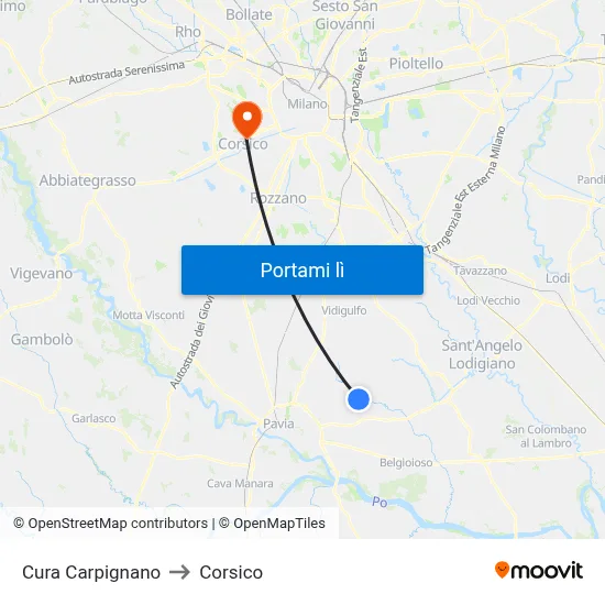Cura Carpignano to Corsico map