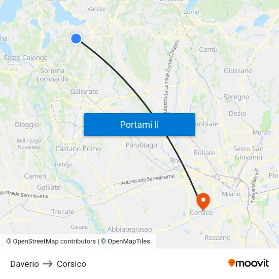 Daverio to Corsico map