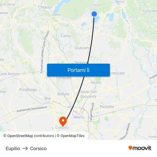 Eupilio to Corsico map