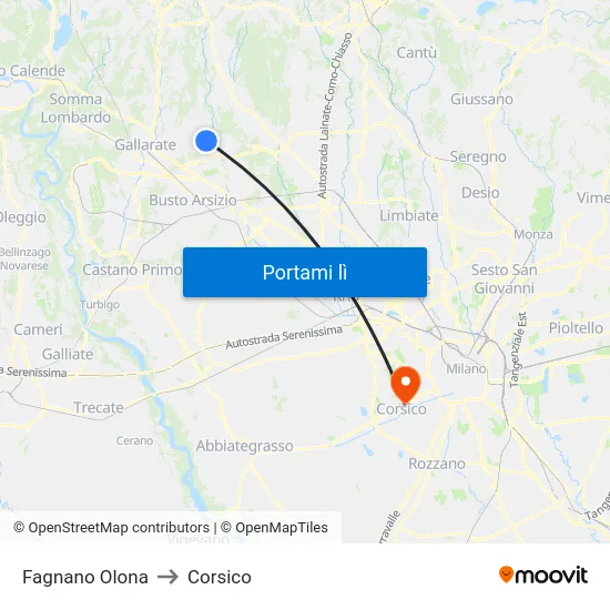 Fagnano Olona to Corsico map