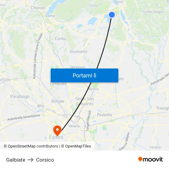 Galbiate to Corsico map