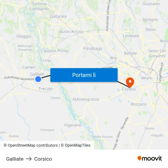 Galliate to Corsico map