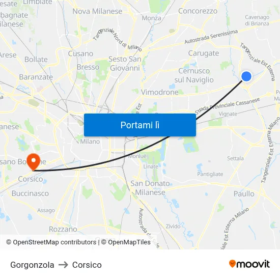 Gorgonzola to Corsico map