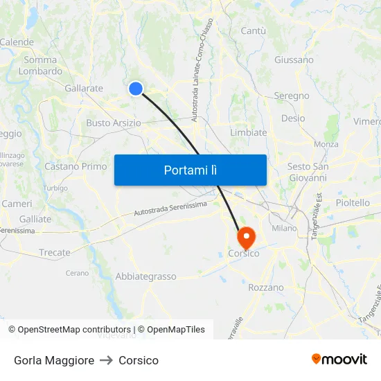 Gorla Maggiore to Corsico map