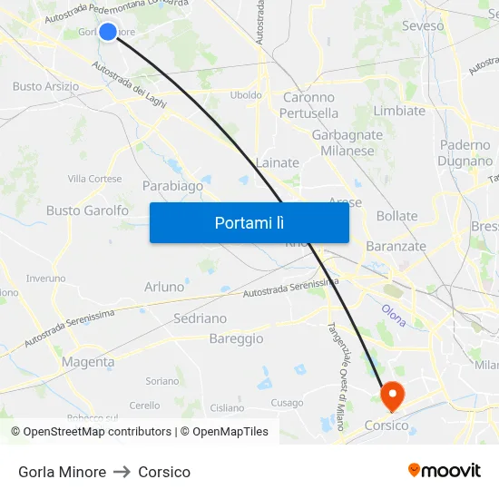 Gorla Minore to Corsico map