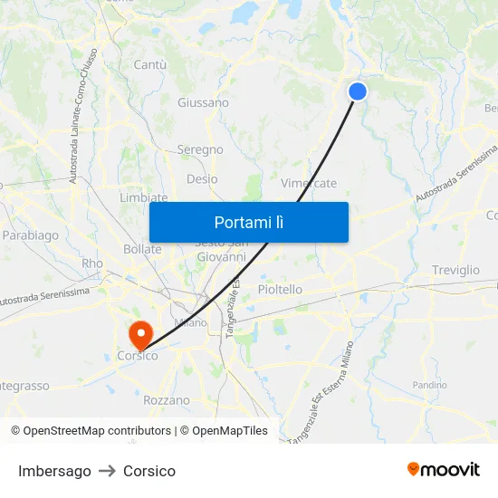 Imbersago to Corsico map