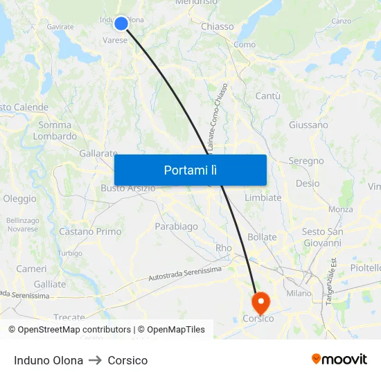 Induno Olona to Corsico map