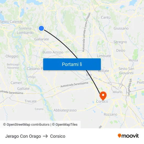 Jerago Con Orago to Corsico map