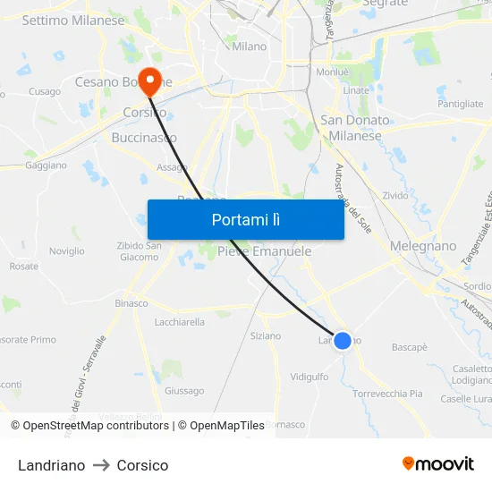 Landriano to Corsico map