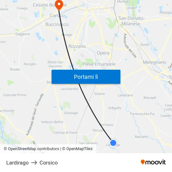 Lardirago to Corsico map