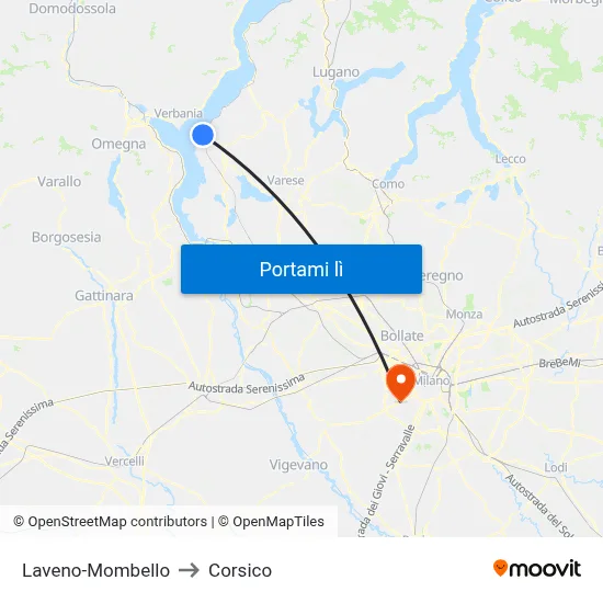 Laveno-Mombello to Corsico map