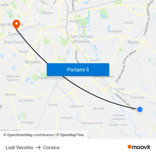 Lodi Vecchio to Corsico map