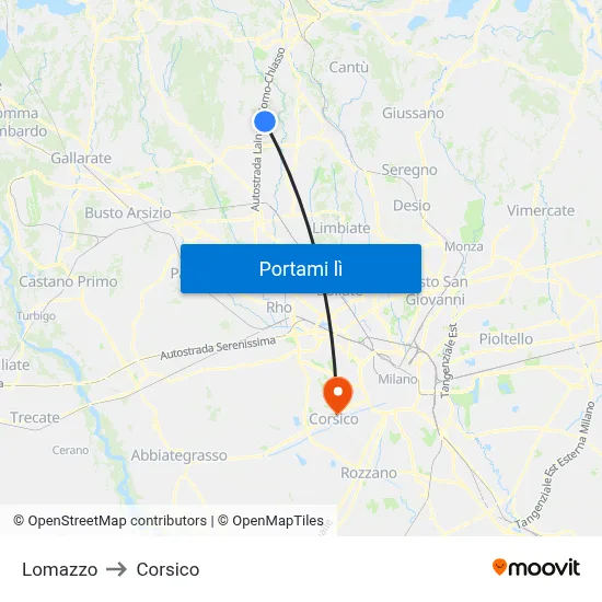 Lomazzo to Corsico map