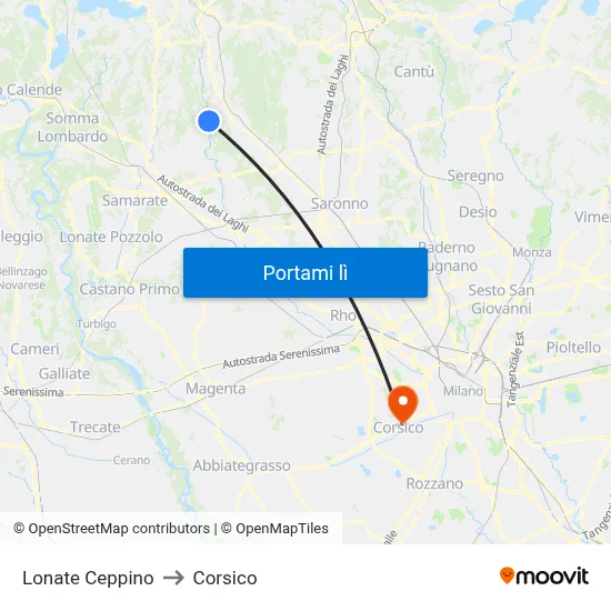 Lonate Ceppino to Corsico map
