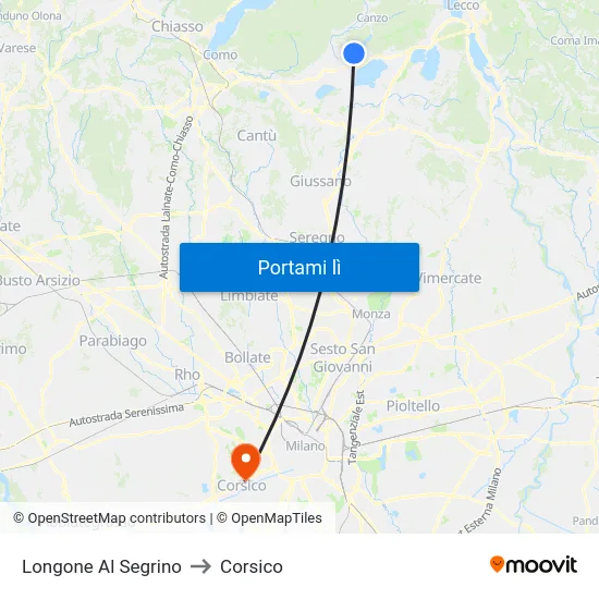 Longone Al Segrino to Corsico map
