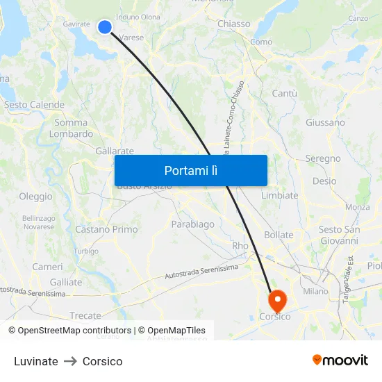 Luvinate to Corsico map