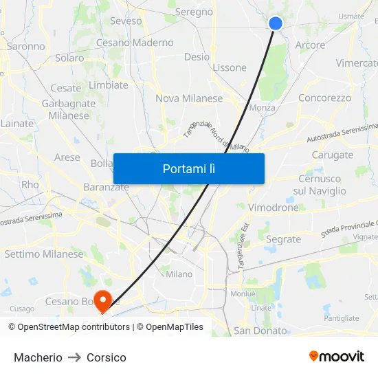 Macherio to Corsico map