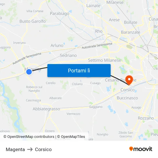 Magenta to Corsico map