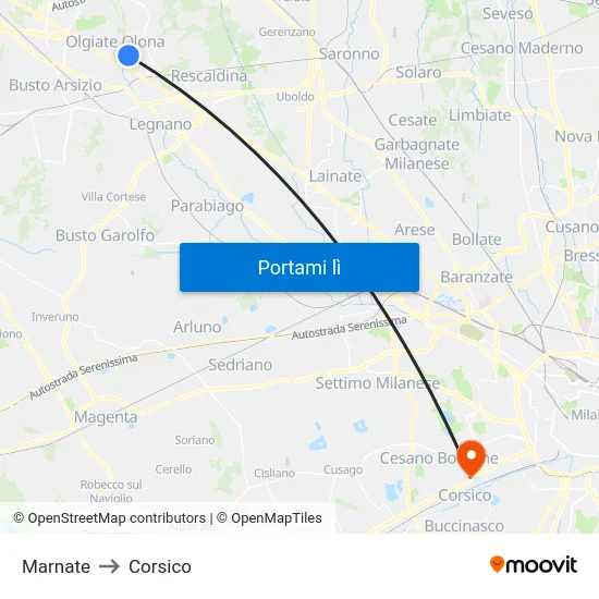 Marnate to Corsico map